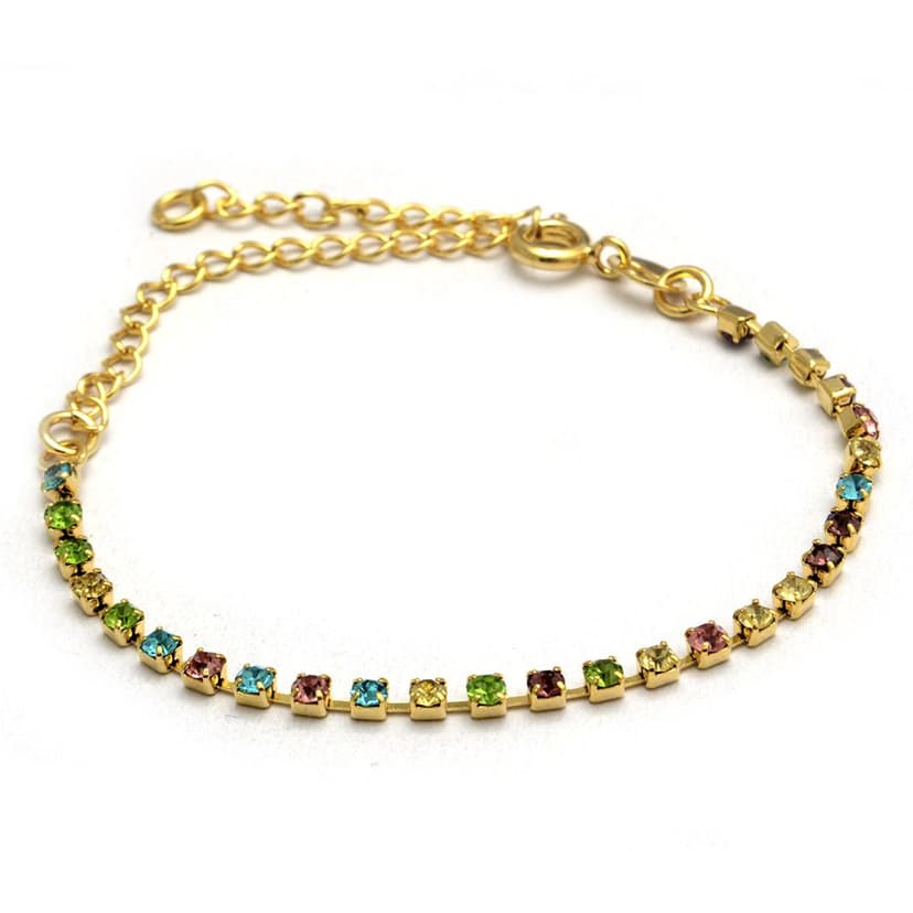 Pulsera combinada mitad cubic multicolor 19Cm. Enchapada en oro 18K.