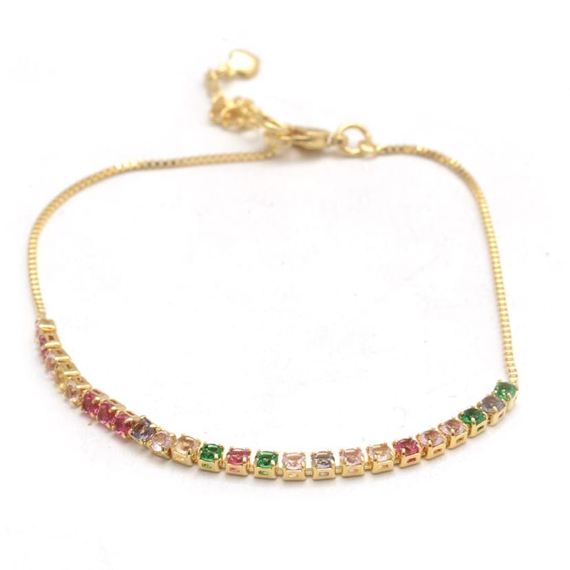 Pulsera combinada cubic multicolor 17 a 23Cm. Enchapada en Oro 18K.